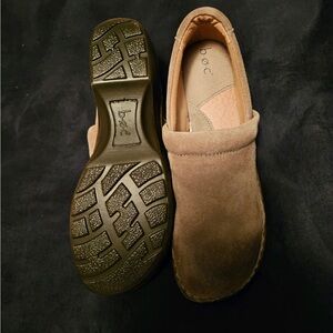 Suede slip on shoes.